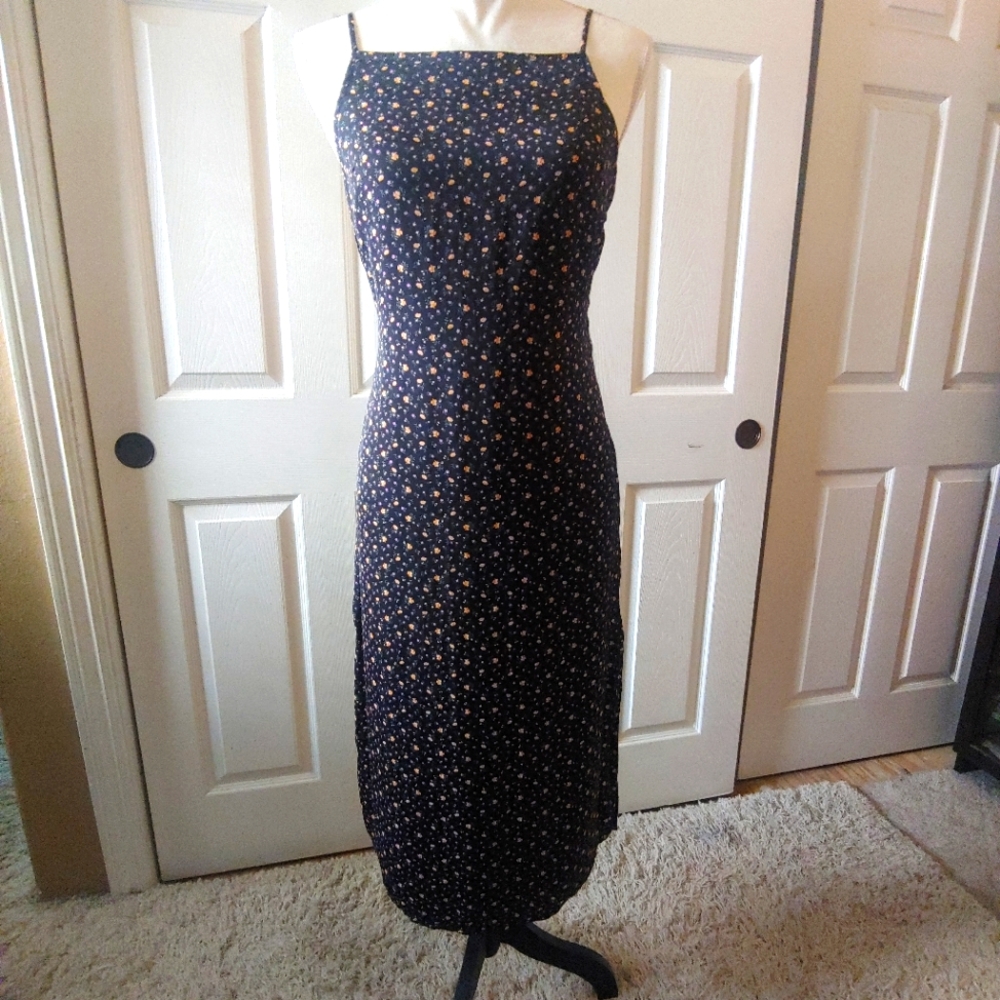 American Eagle Spaghetti Strap Floral Silk Dress Lined Side Slits Women's Size M